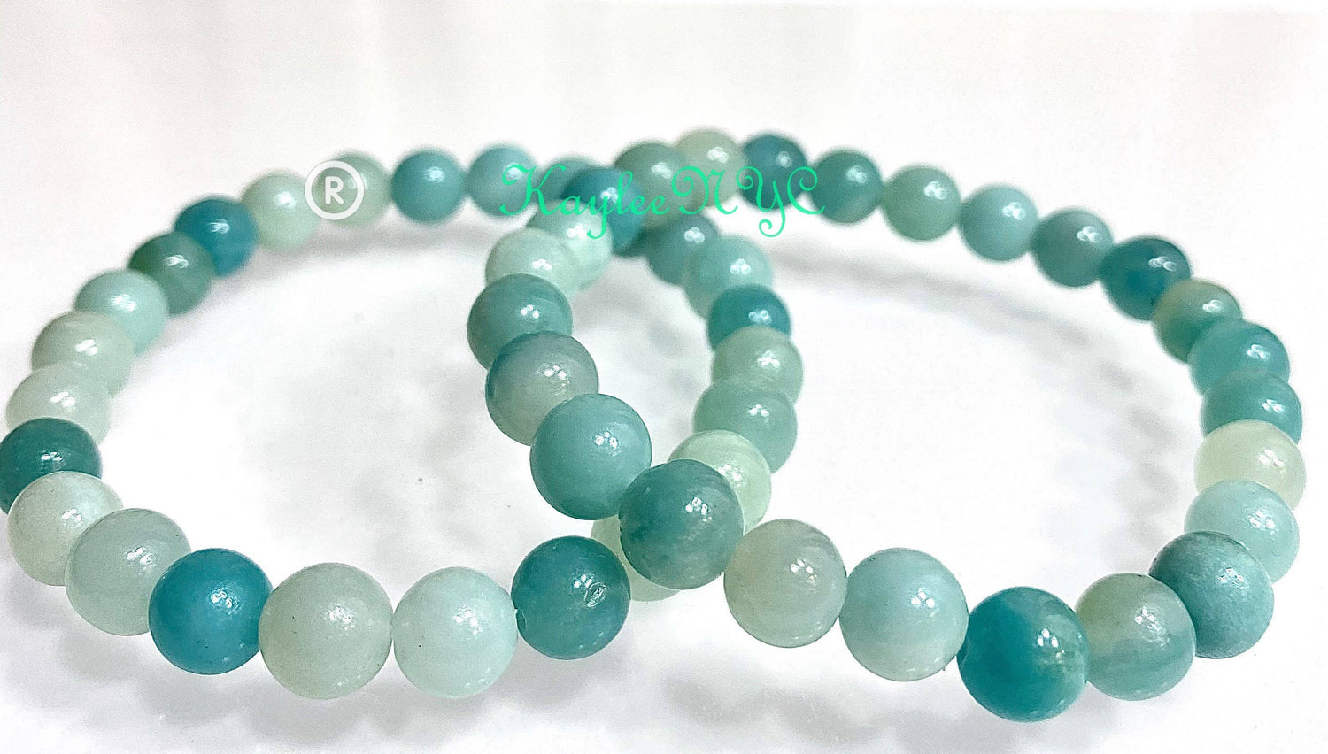 Natural Amazonite Crystal Healing Stretch Bracelets, 8 mm