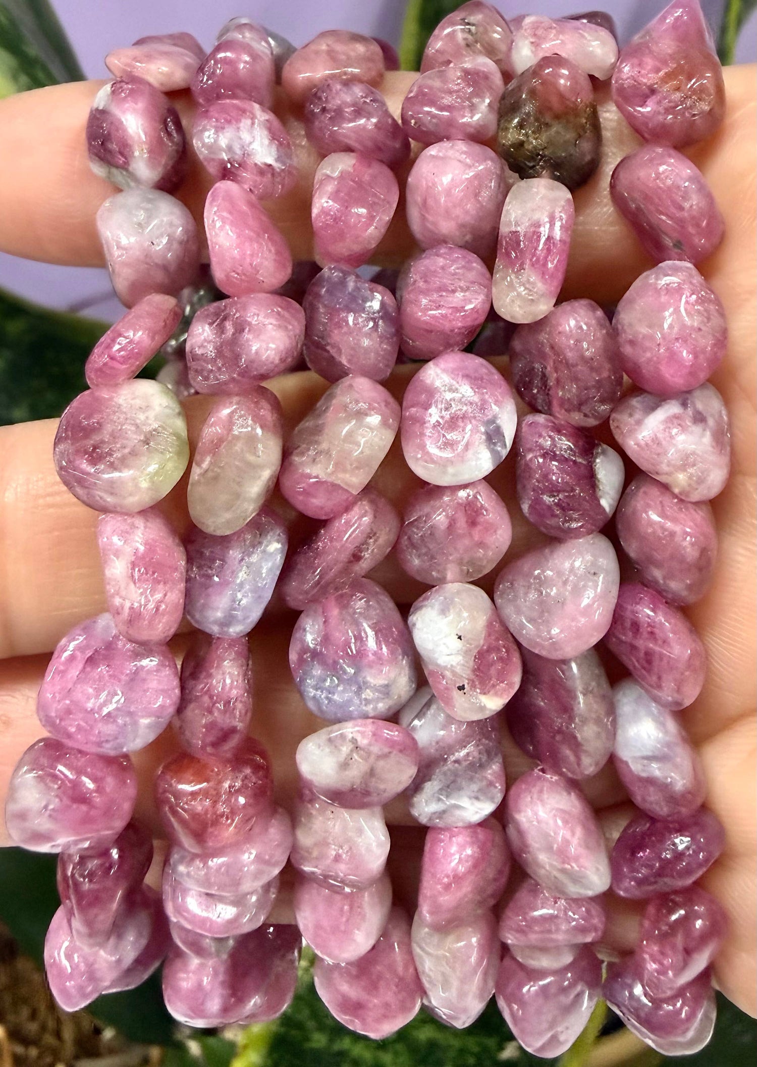 ~8mm Pink Tourmaline Crystal tumble Stretch Bracelet 7.5