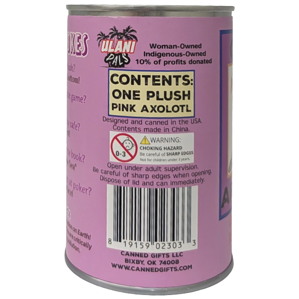 Hawaiian Canned Aholokolo | Stuffed Axolotl Plush w/Jokes