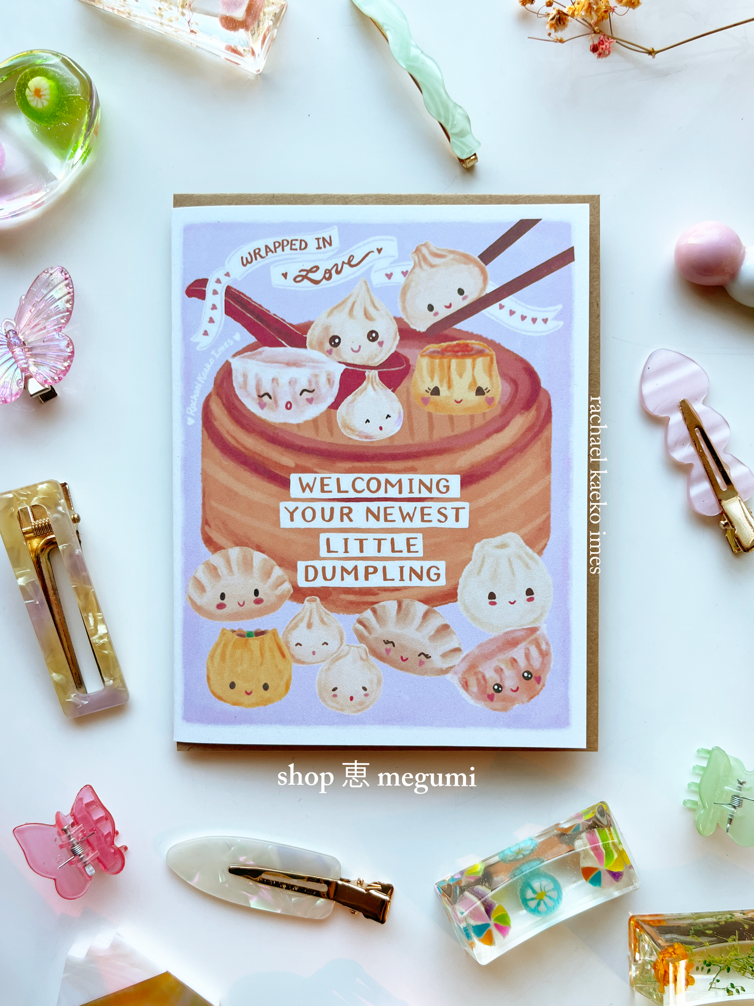 Welcoming Your Newest Little Dumpling Baby Shower Greeting Card | Shumai Dumpling Baby Congratulations Card | Xiao Long Bao Dumpling Greeting Card | Gyoza Baby Shower Greeting Card