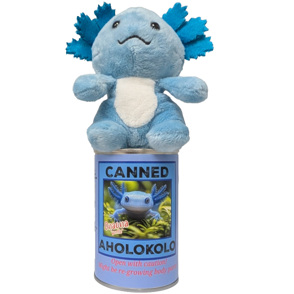 Hawaiian Canned Aholokolo | Stuffed Axolotl Plush w/Jokes