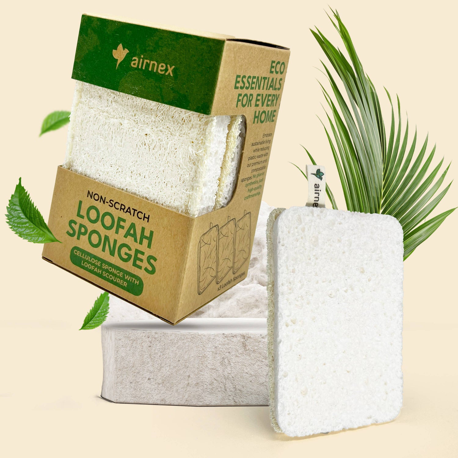 Kitchen Sponge with Zero Plastic - 3 Pack Loofah Sponges