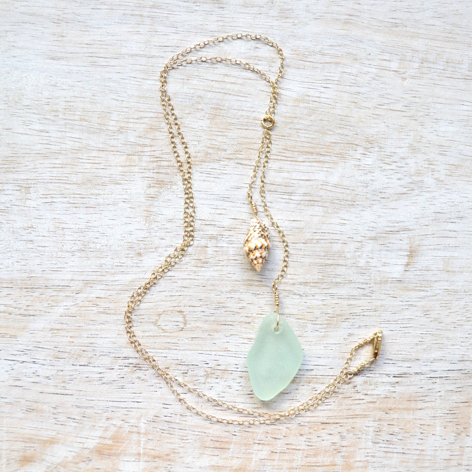 Sea Glass Shell Necklace in gold