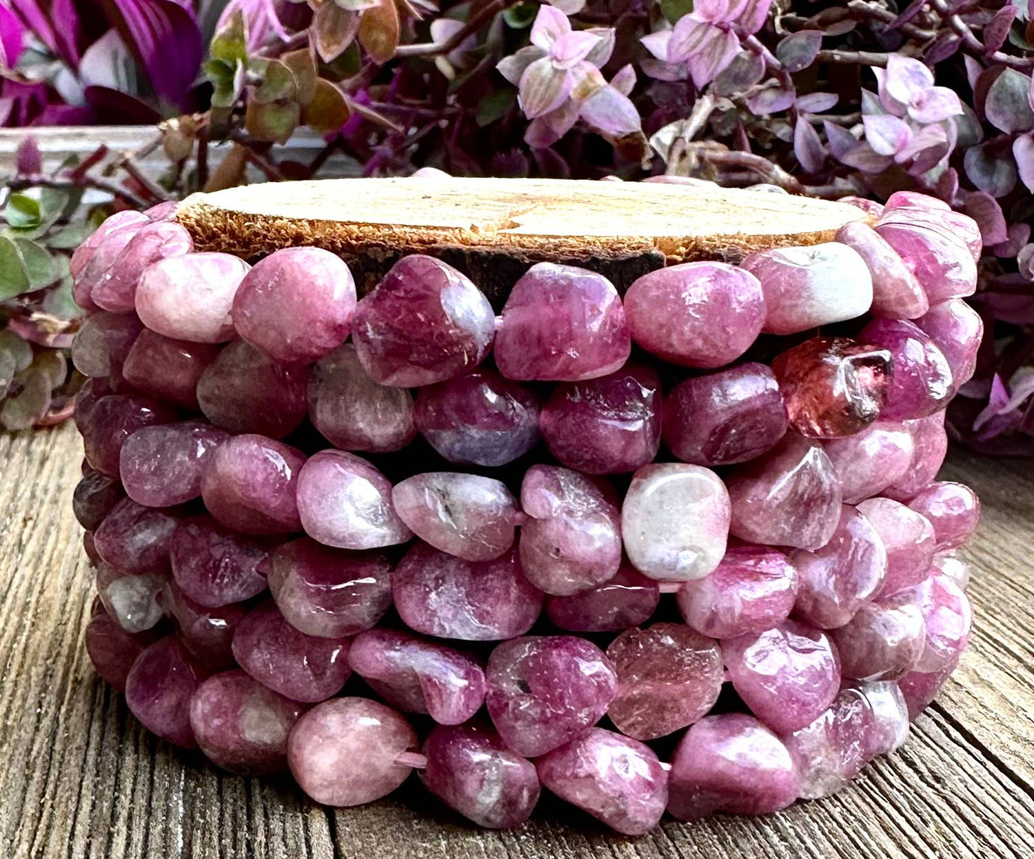 ~8mm Pink Tourmaline Crystal tumble Stretch Bracelet 7.5