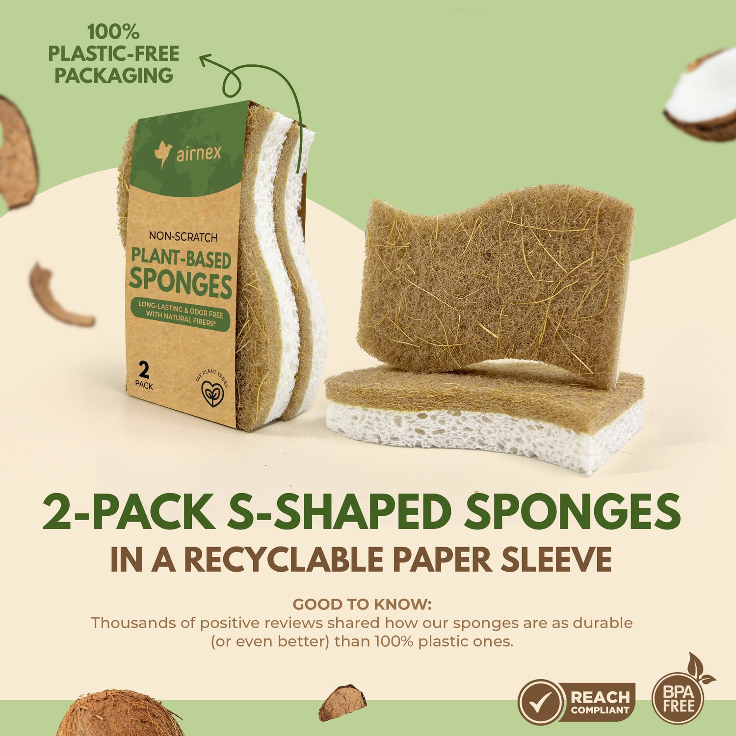 Eco Friendly Sponges for Cleaning - 2 Pack Dish Sponges