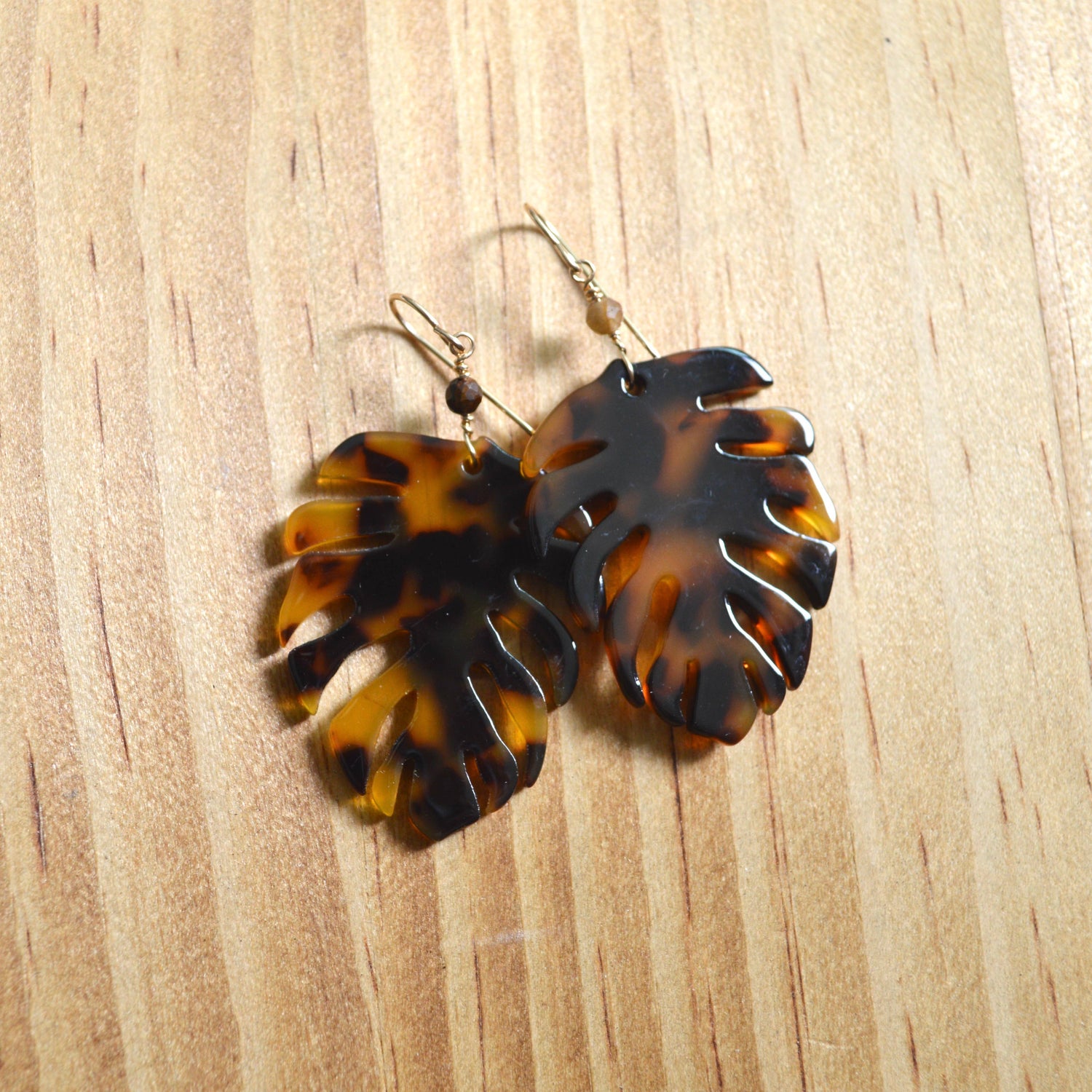 Large Tortoise Monstera Earrings