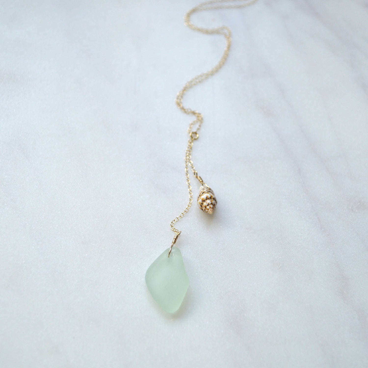 Sea Glass Shell Necklace in gold