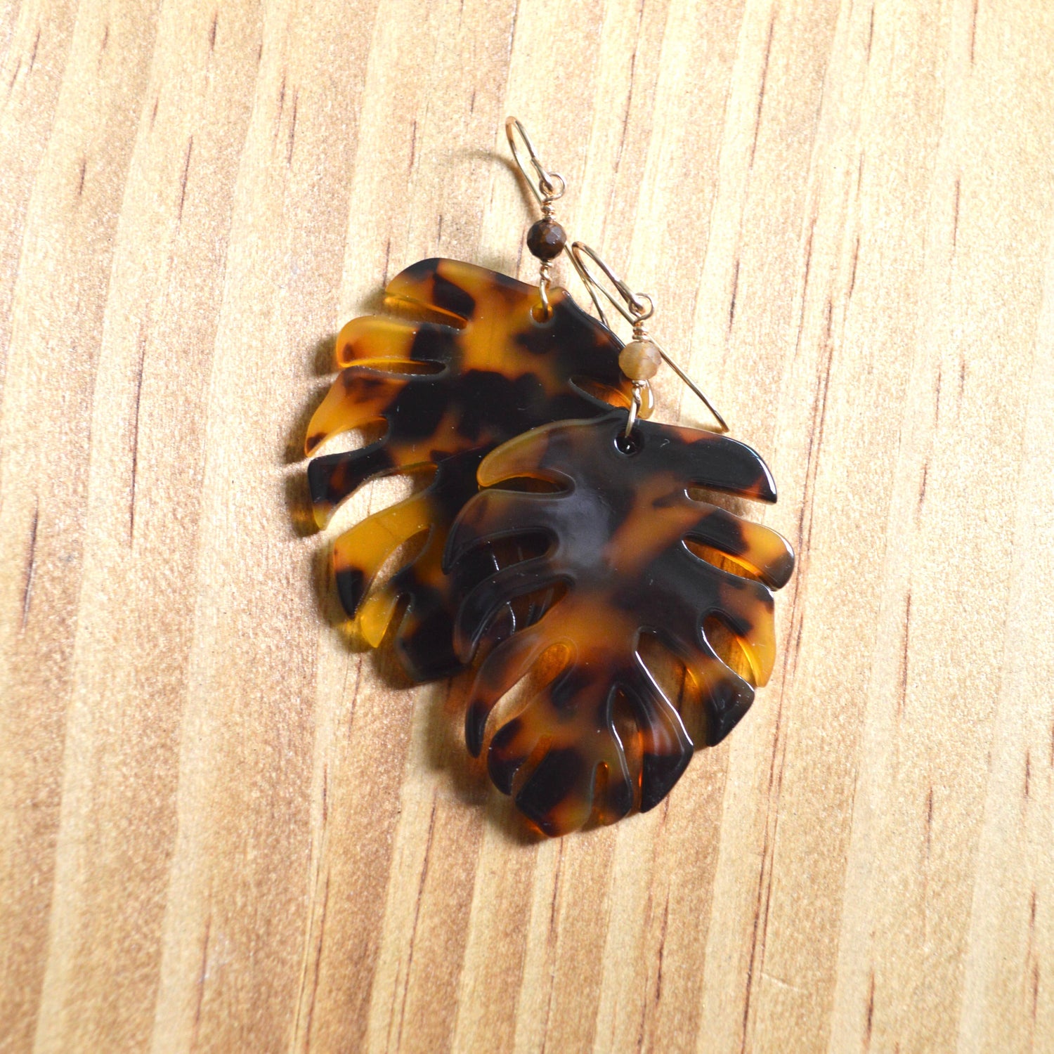 Large Tortoise Monstera Earrings