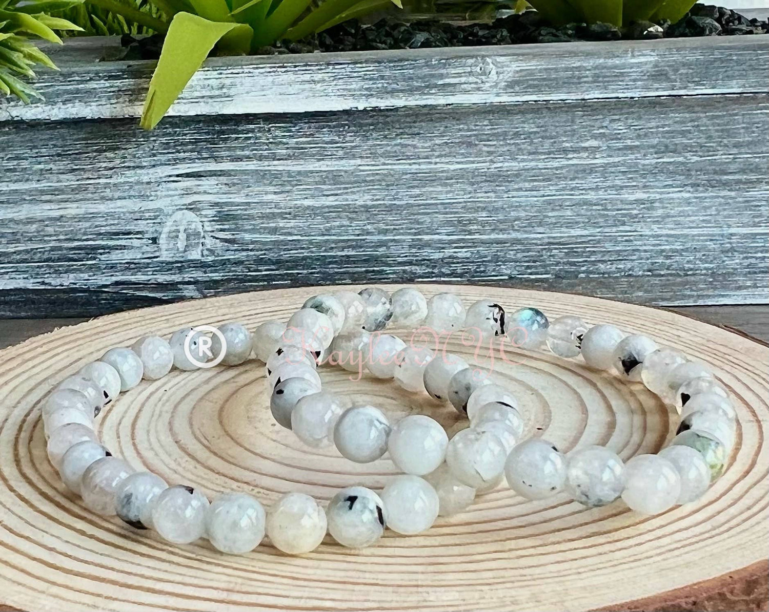 6mm Natural Rainbow Moonstone Crystal Stretch Bracelet 7.5