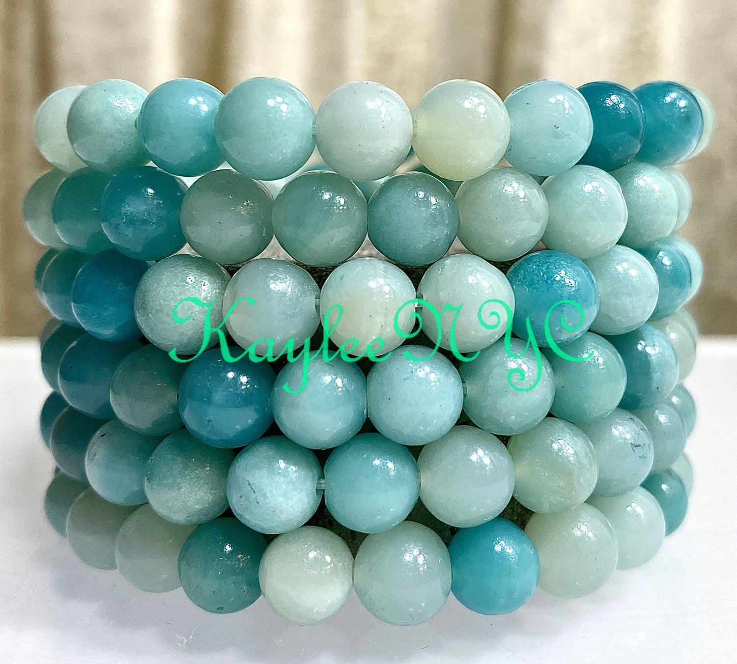 Natural Amazonite Crystal Healing Stretch Bracelets, 8 mm