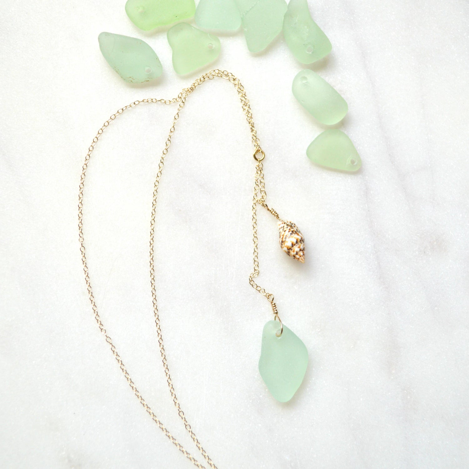 Sea Glass Shell Necklace in gold