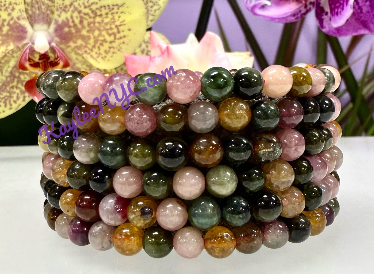 6mm Natural Watermelon Tourmaline Crystal Stretch Bracelet