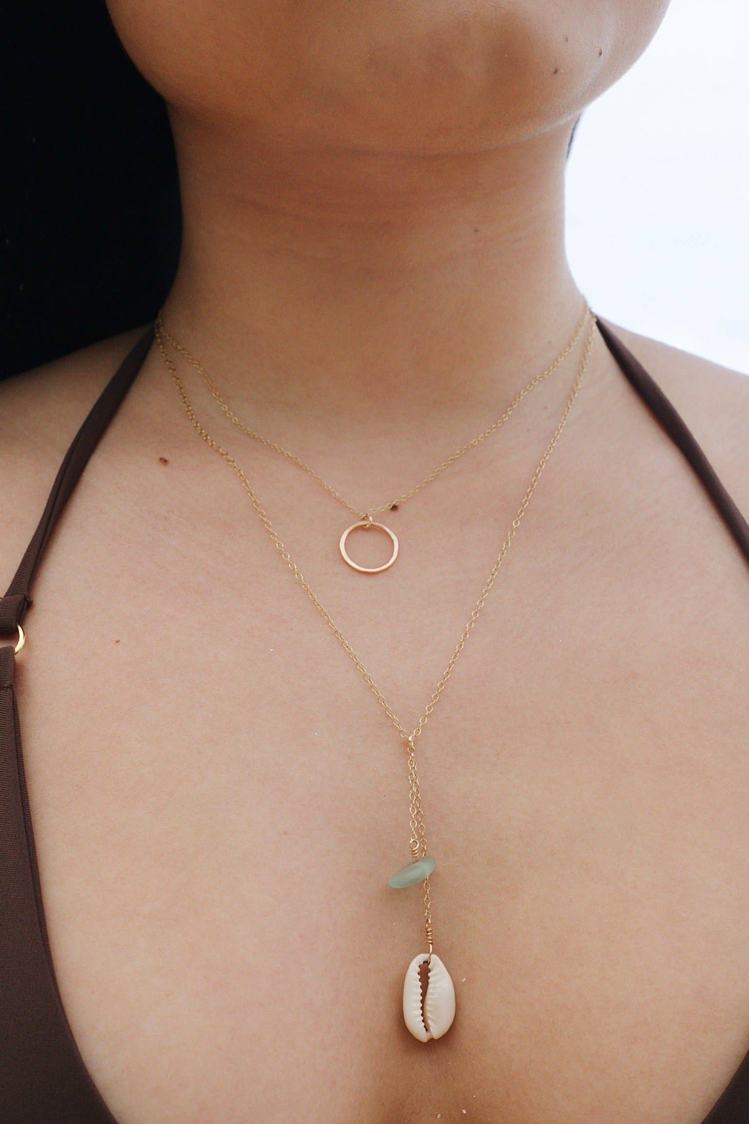 Cowrie Shell & Sea Foam Glass Necklace in Gold