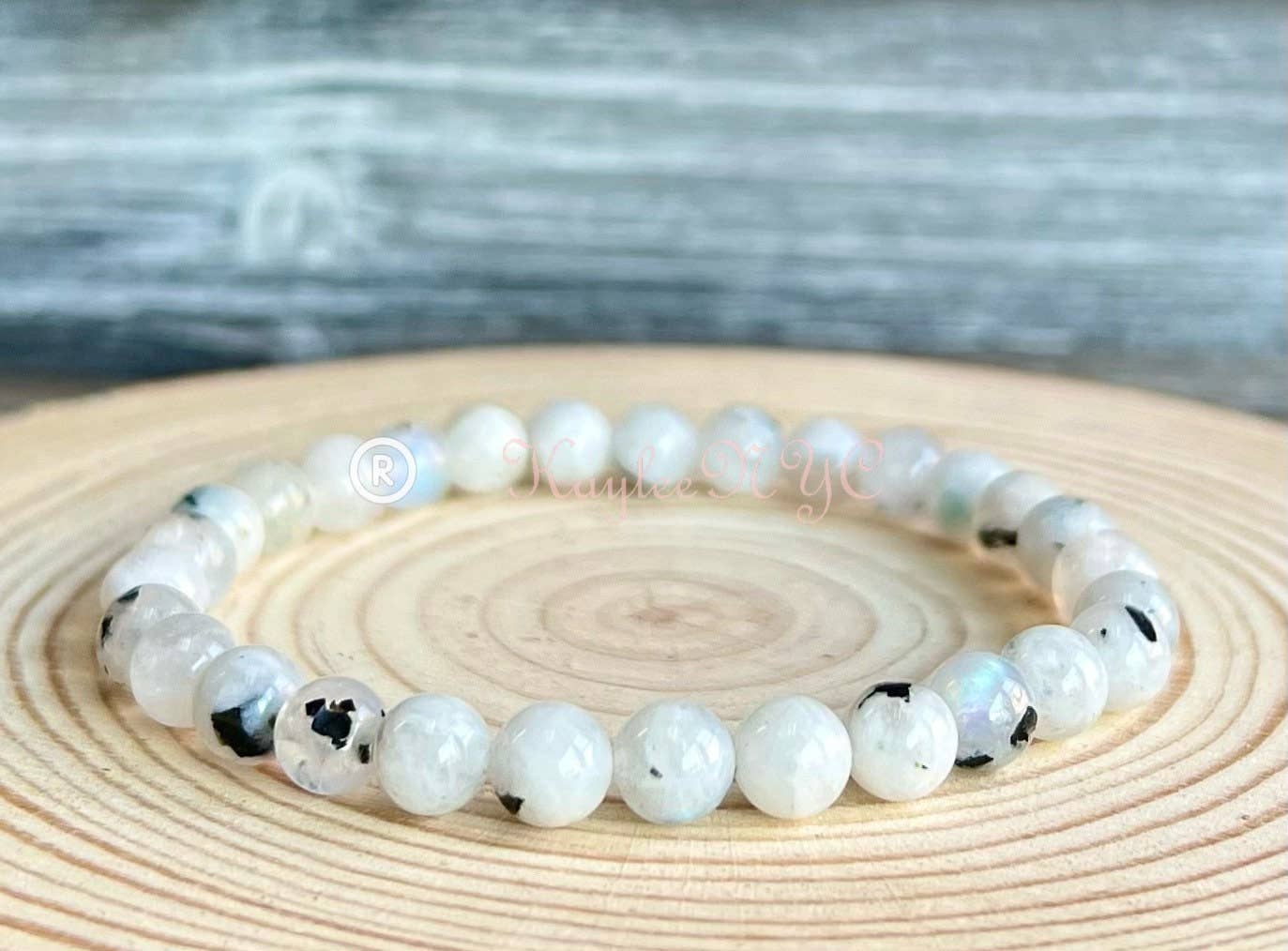 6mm Natural Rainbow Moonstone Crystal Stretch Bracelet 7.5