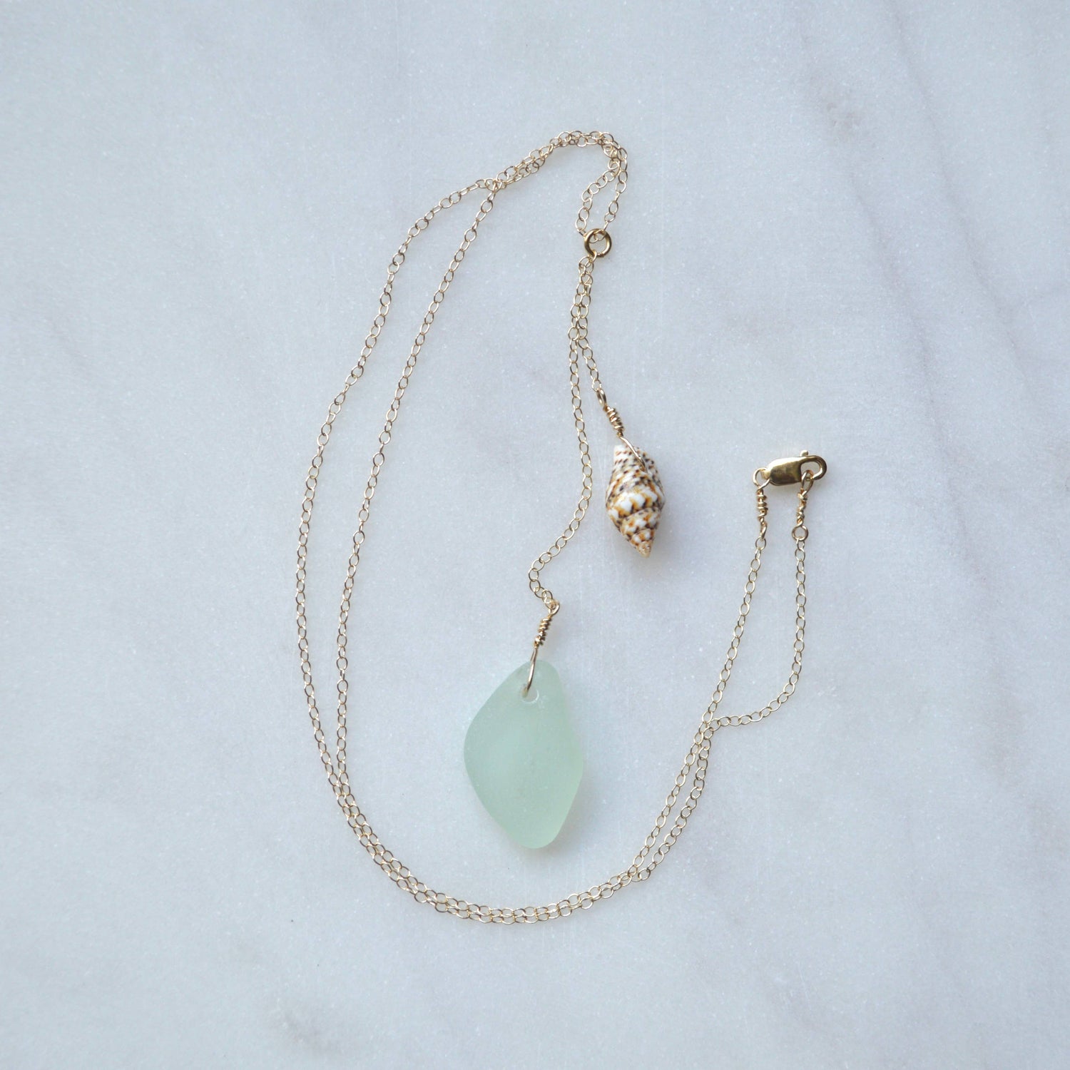 Sea Glass Shell Necklace in gold