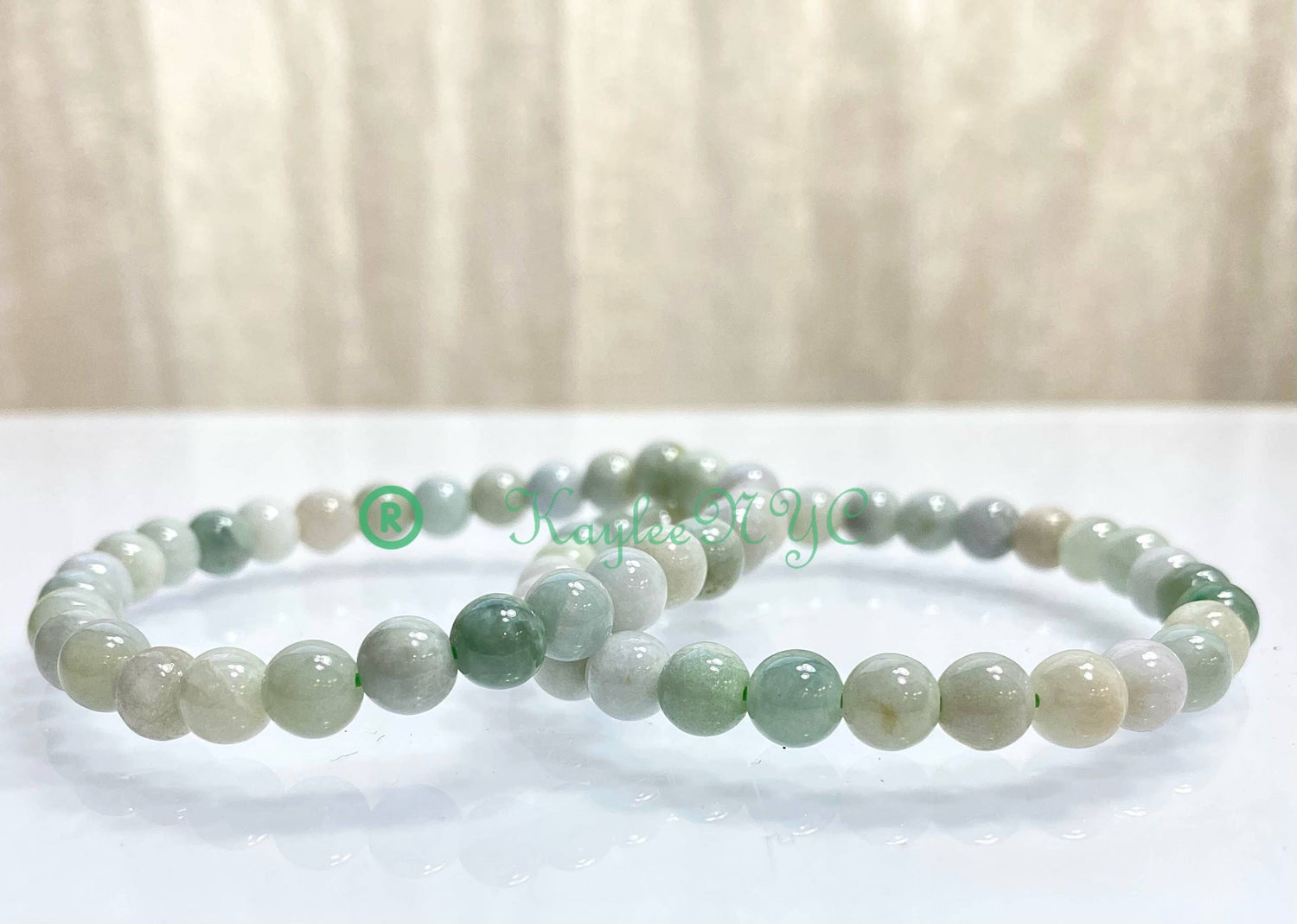 Natural Burma Jade Jadeite 6mm Crystal Stretch Bracelet 7.5
