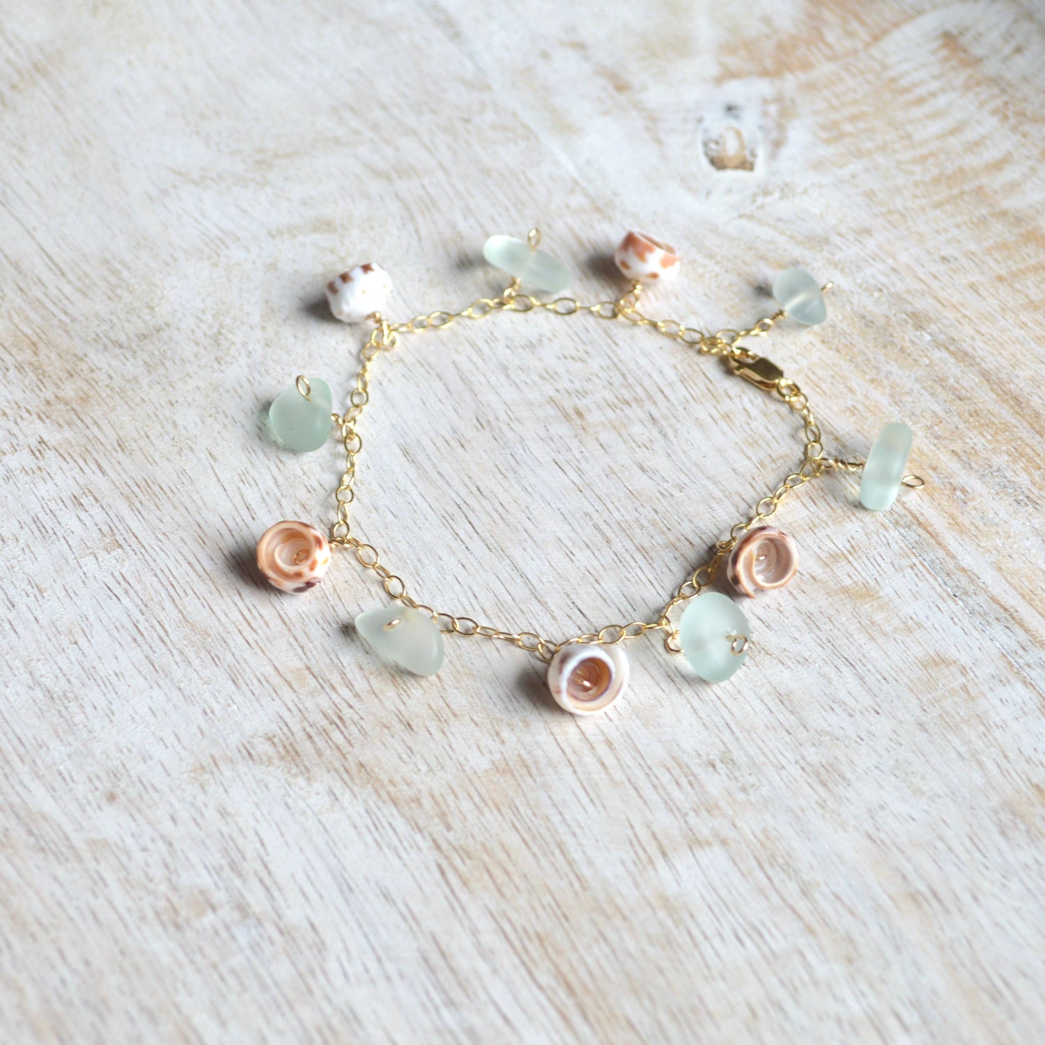 Puka Shell & Sea Foam Glass Chain Bracelet