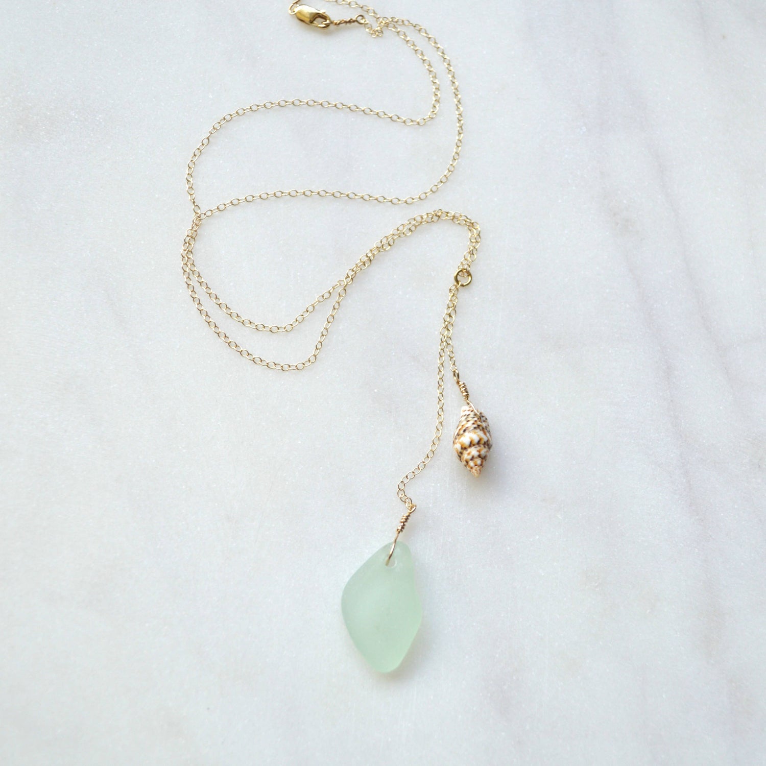 Sea Glass Shell Necklace in gold
