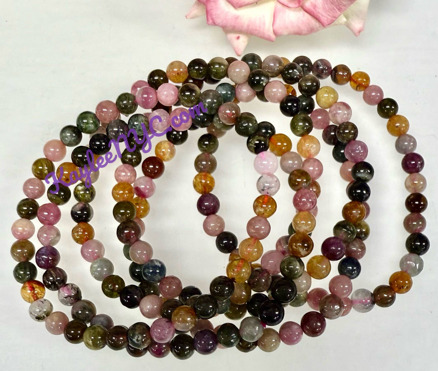 6mm Natural Watermelon Tourmaline Crystal Stretch Bracelet