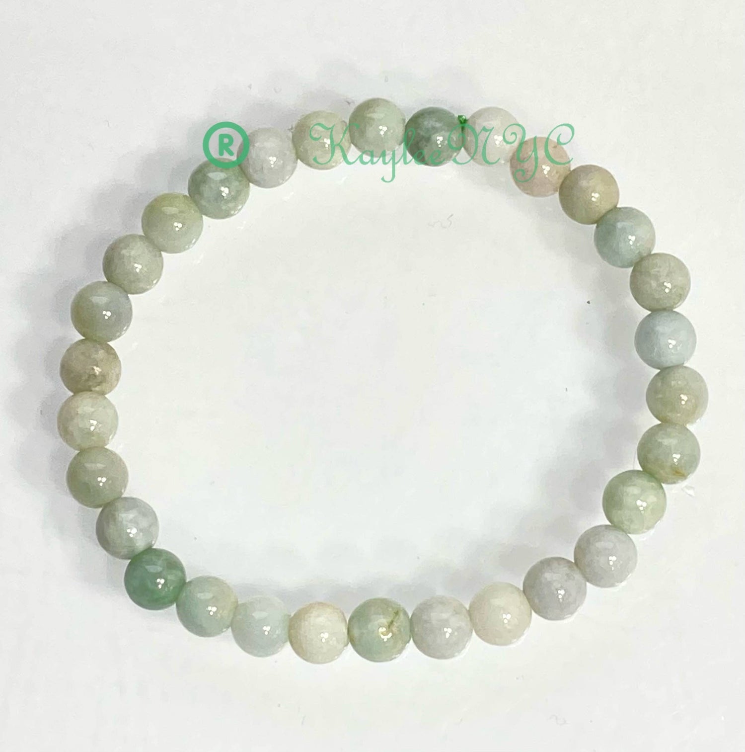 Natural Burma Jade Jadeite 6mm Crystal Stretch Bracelet 7.5