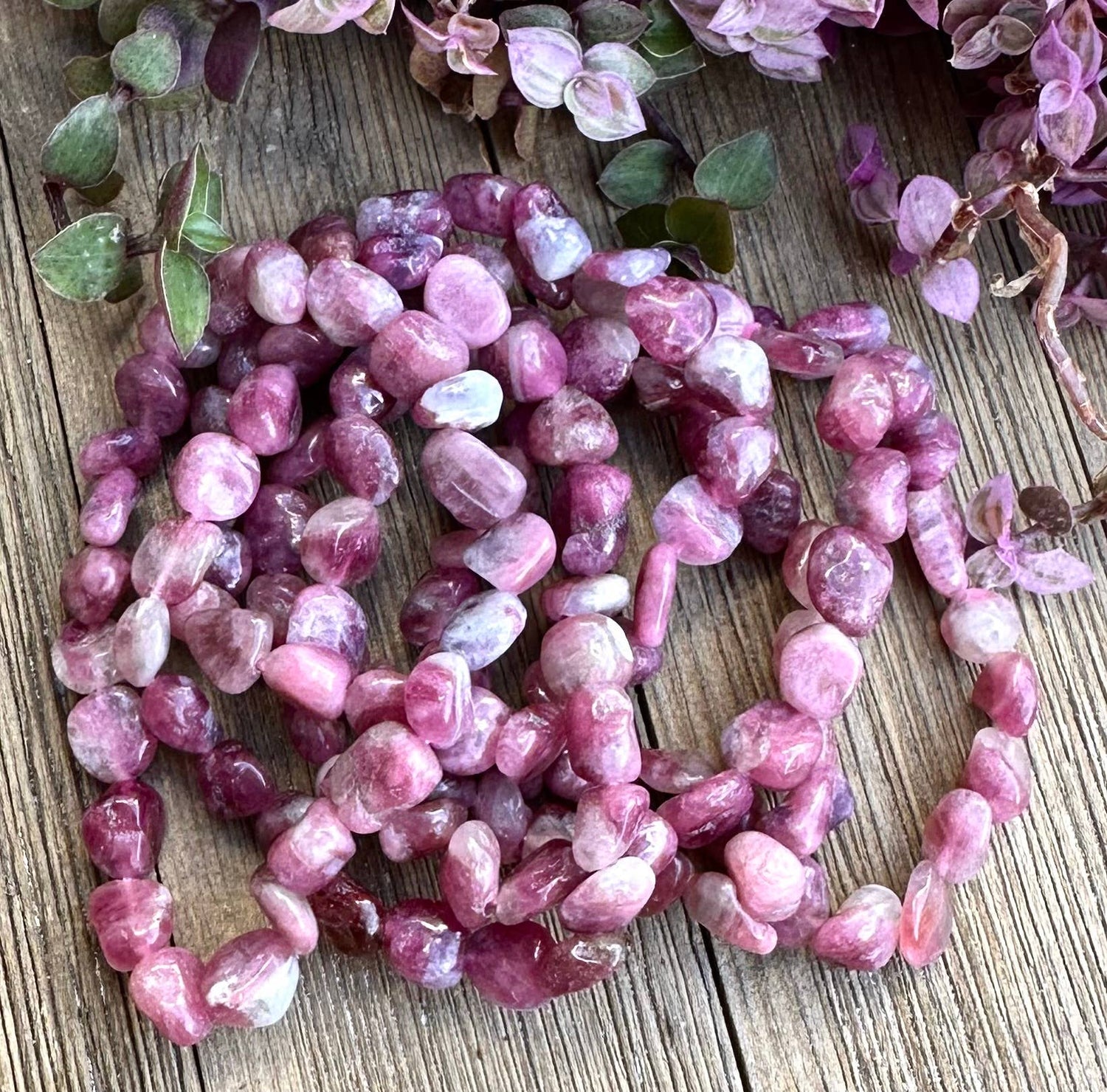 ~8mm Pink Tourmaline Crystal tumble Stretch Bracelet 7.5