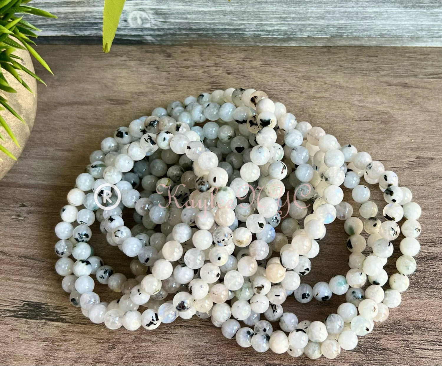 6mm Natural Rainbow Moonstone Crystal Stretch Bracelet 7.5