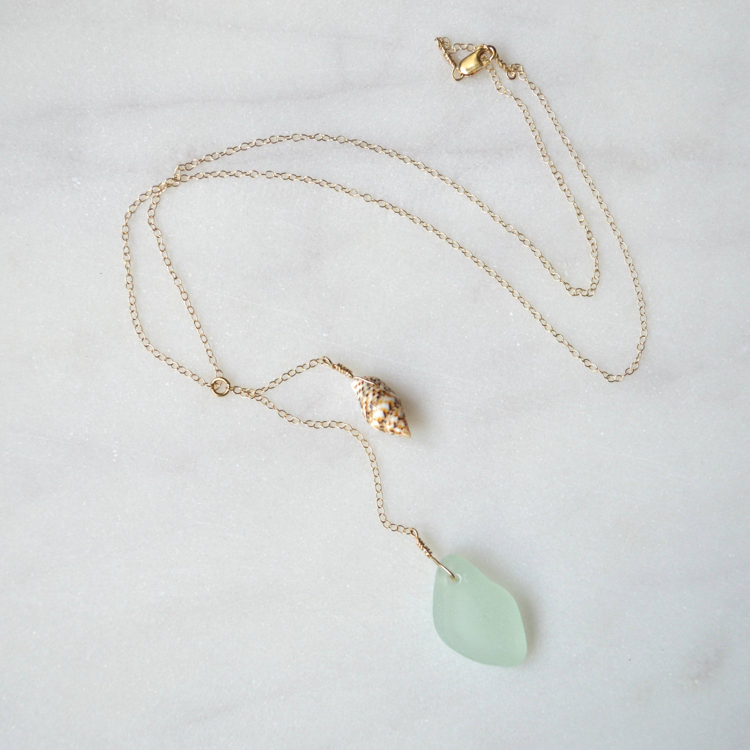 Sea Glass Shell Necklace in gold