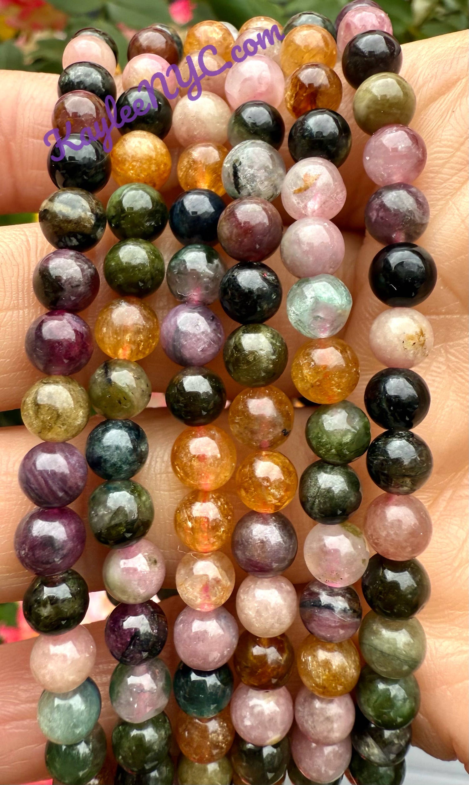 6mm Natural Watermelon Tourmaline Crystal Stretch Bracelet