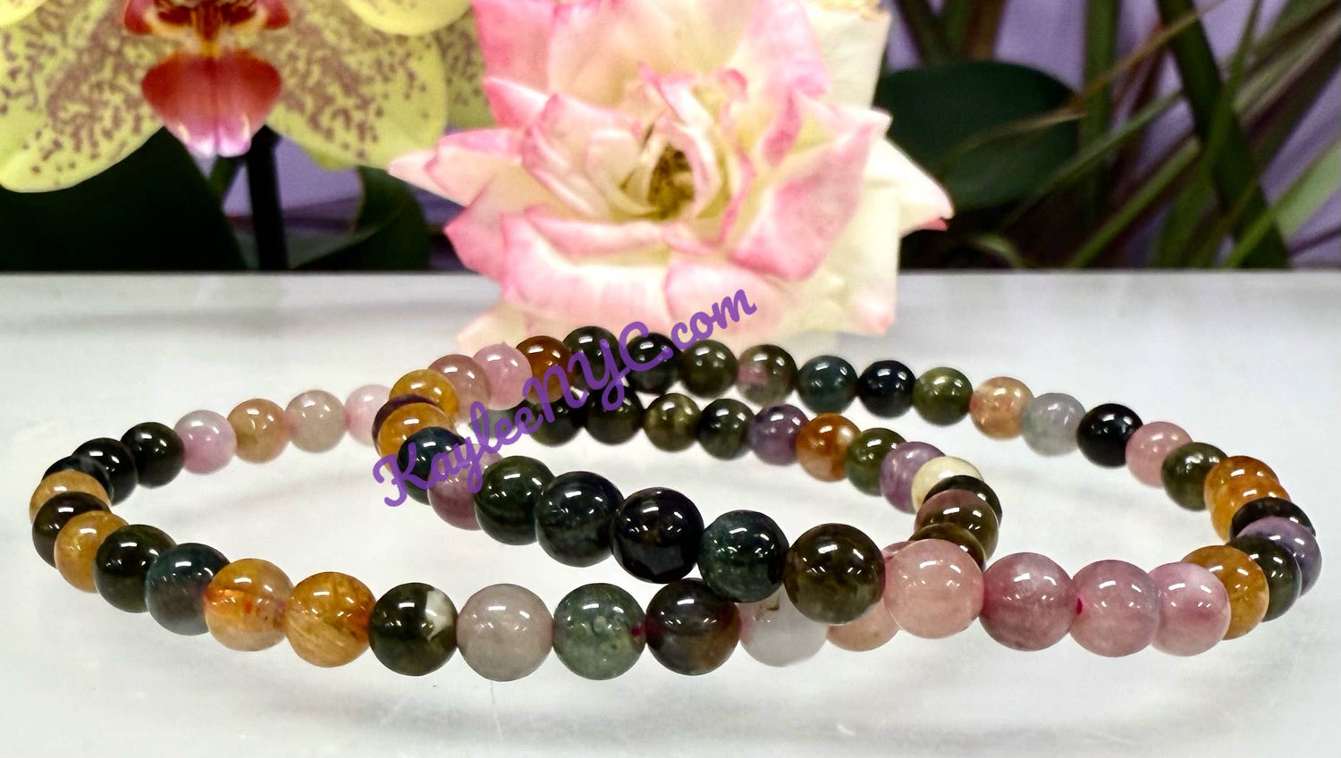 6mm Natural Watermelon Tourmaline Crystal Stretch Bracelet