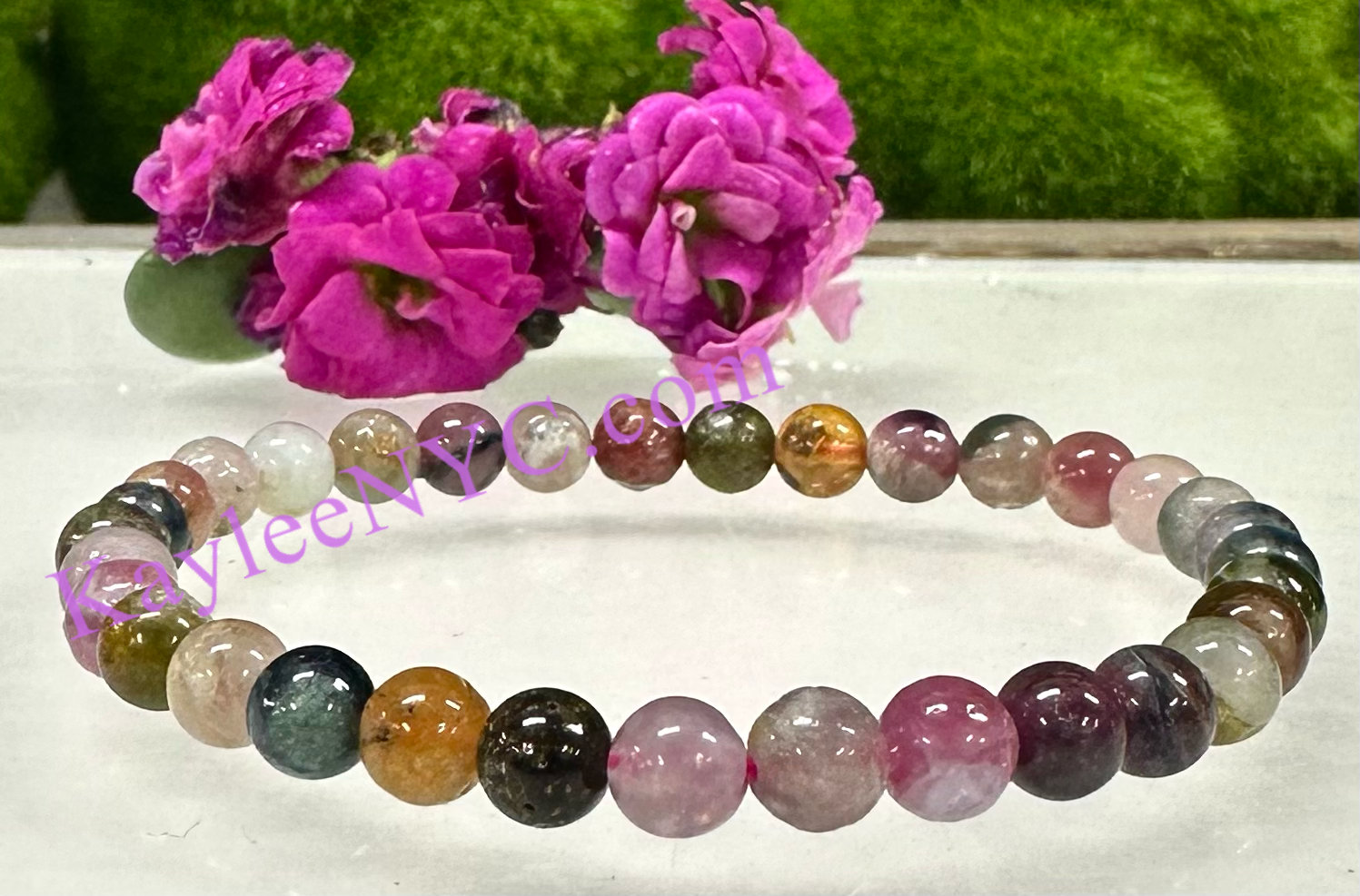 6mm Natural Watermelon Tourmaline Crystal Stretch Bracelet