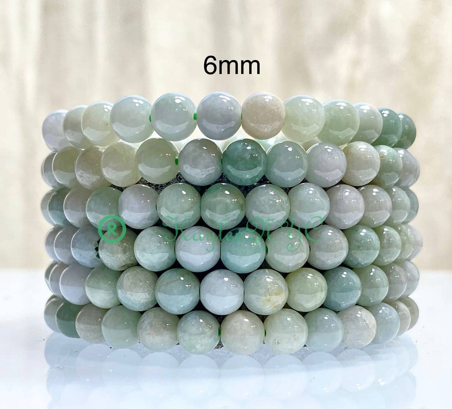 Natural Burma Jade Jadeite 6mm Crystal Stretch Bracelet 7.5