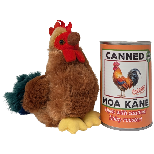 Hawaiian Canned Moa Kane | Stuffed Rooster Plush w/Jokes