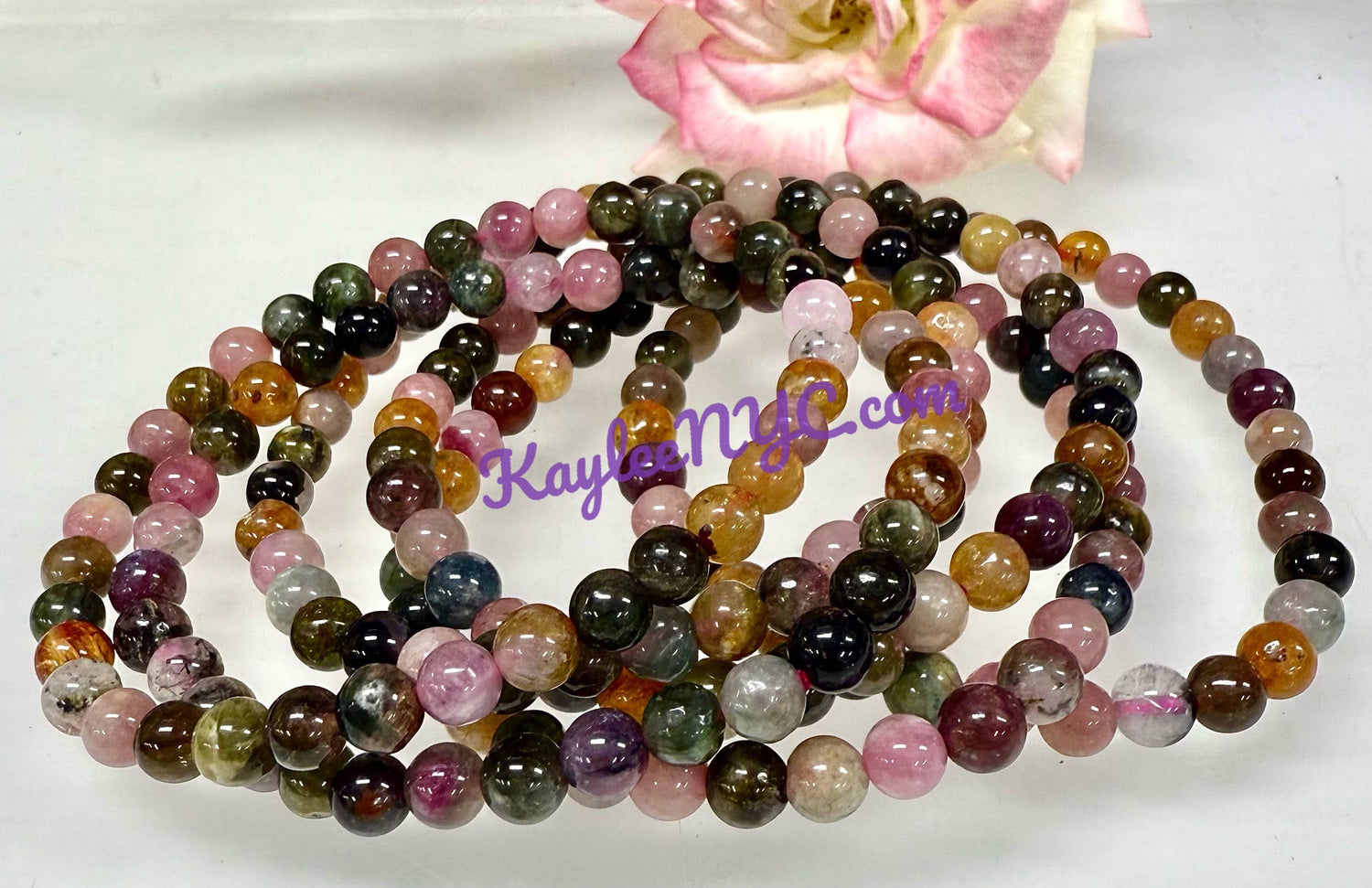 6mm Natural Watermelon Tourmaline Crystal Stretch Bracelet