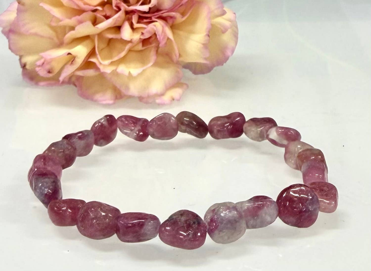 ~8mm Pink Tourmaline Crystal tumble Stretch Bracelet 7.5