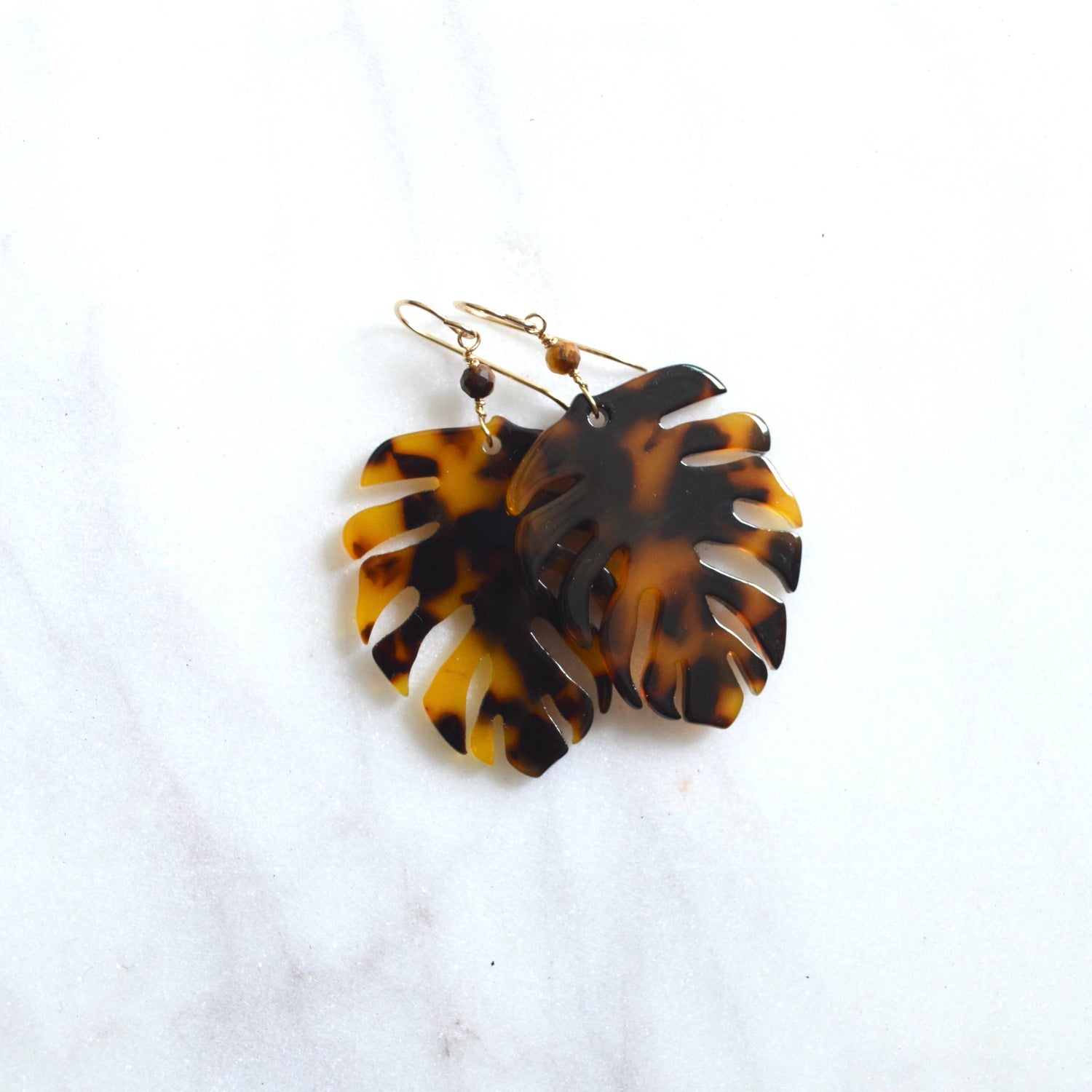 Large Tortoise Monstera Earrings