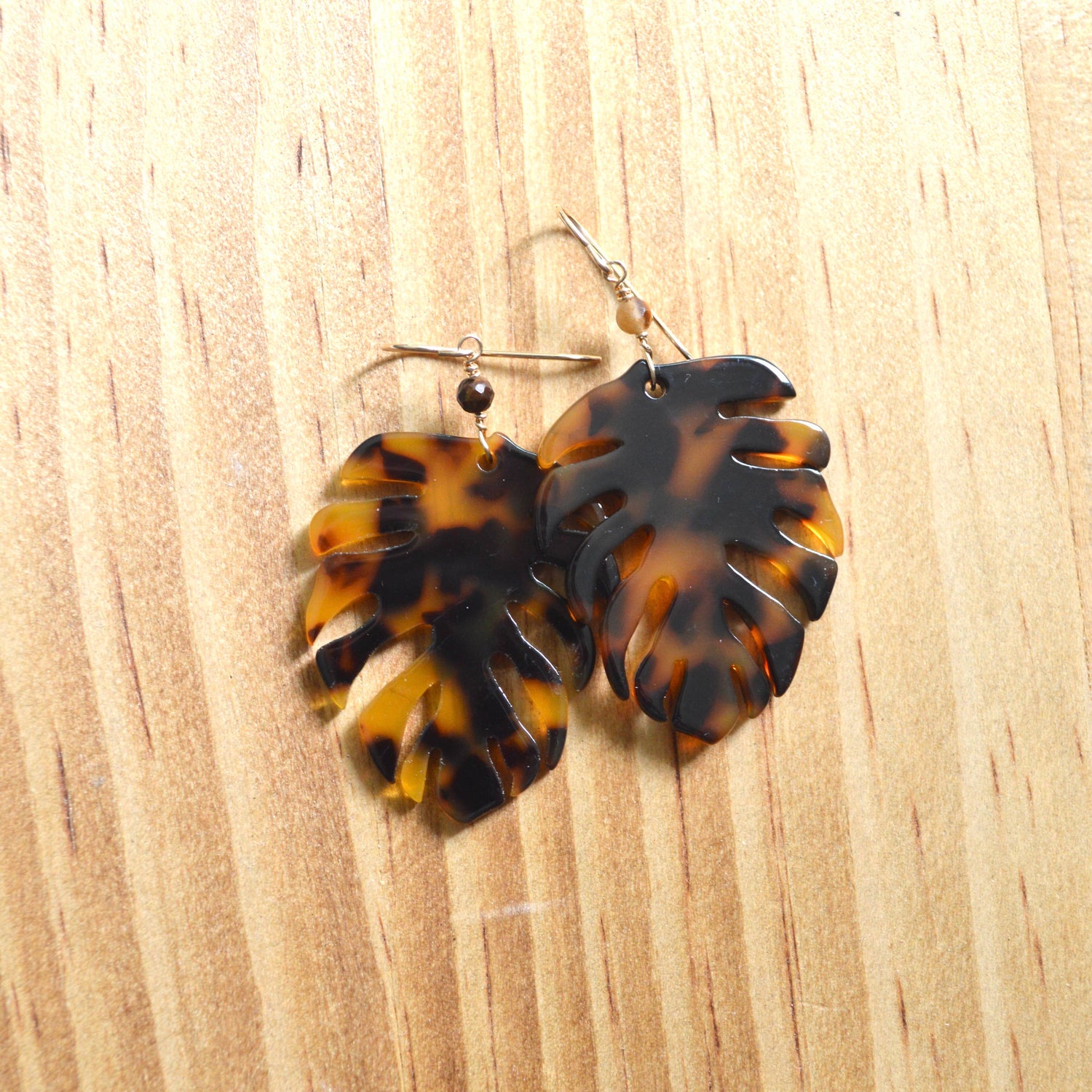 Large Tortoise Monstera Earrings