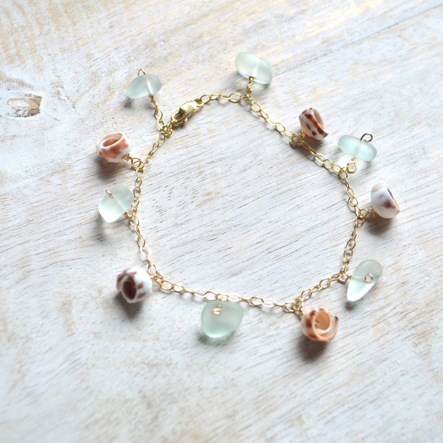 Puka Shell & Sea Foam Glass Chain Bracelet