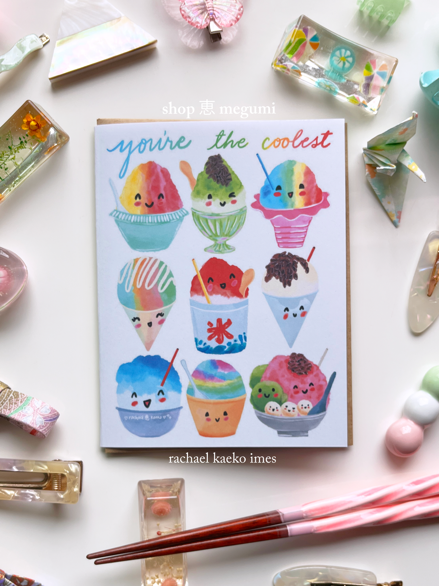 You’re the Coolest - Smiling Shave Ice Greeting Card | Japanese Kakigori Art | Hawaiian Shave Ice Birthday Card | Hawaii Ice Shave Art
