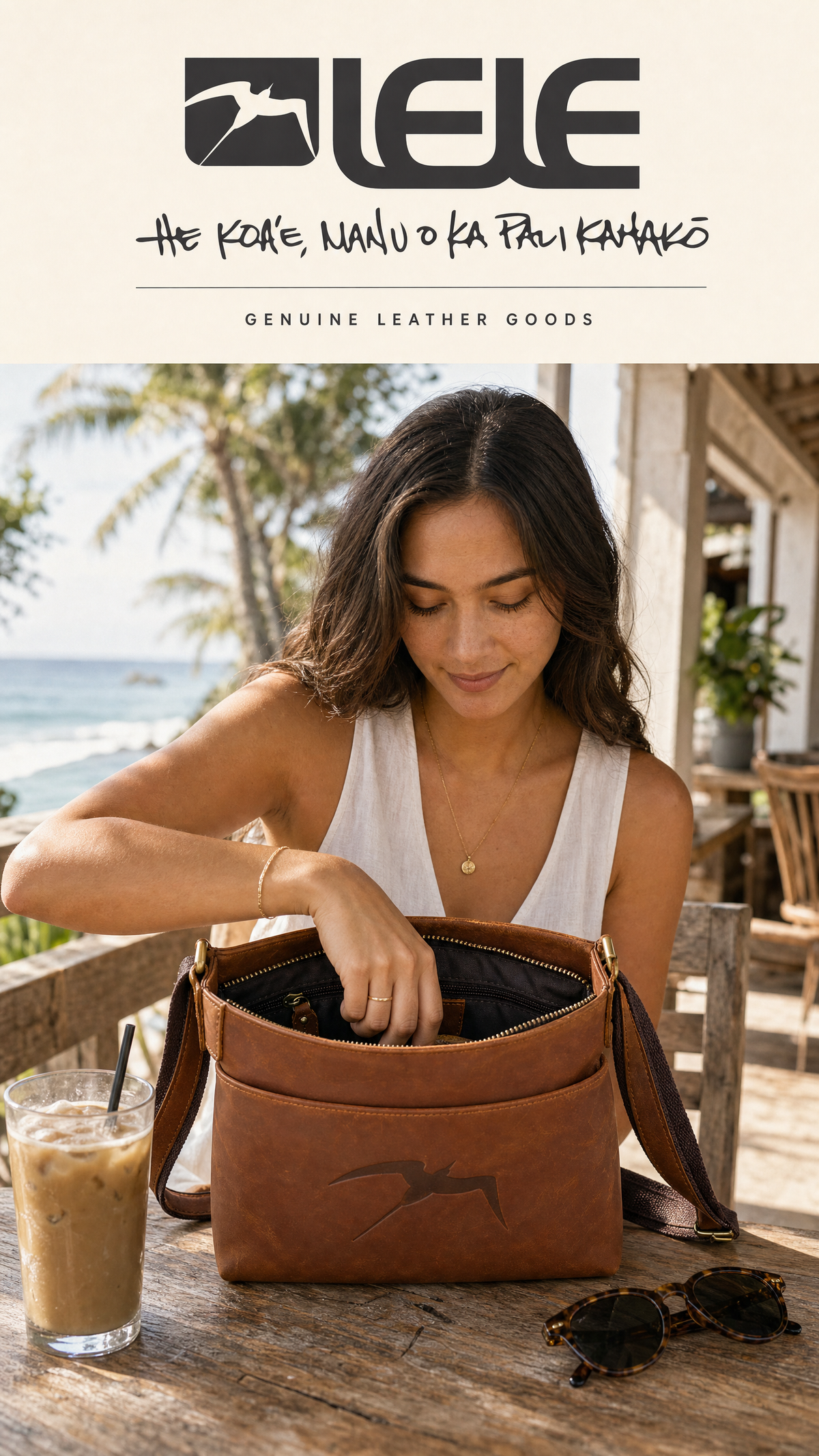 Manu Nui Genuine Leather Shoulder Bag