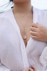 Cowrie Shell & Sea Foam Glass Necklace in Gold