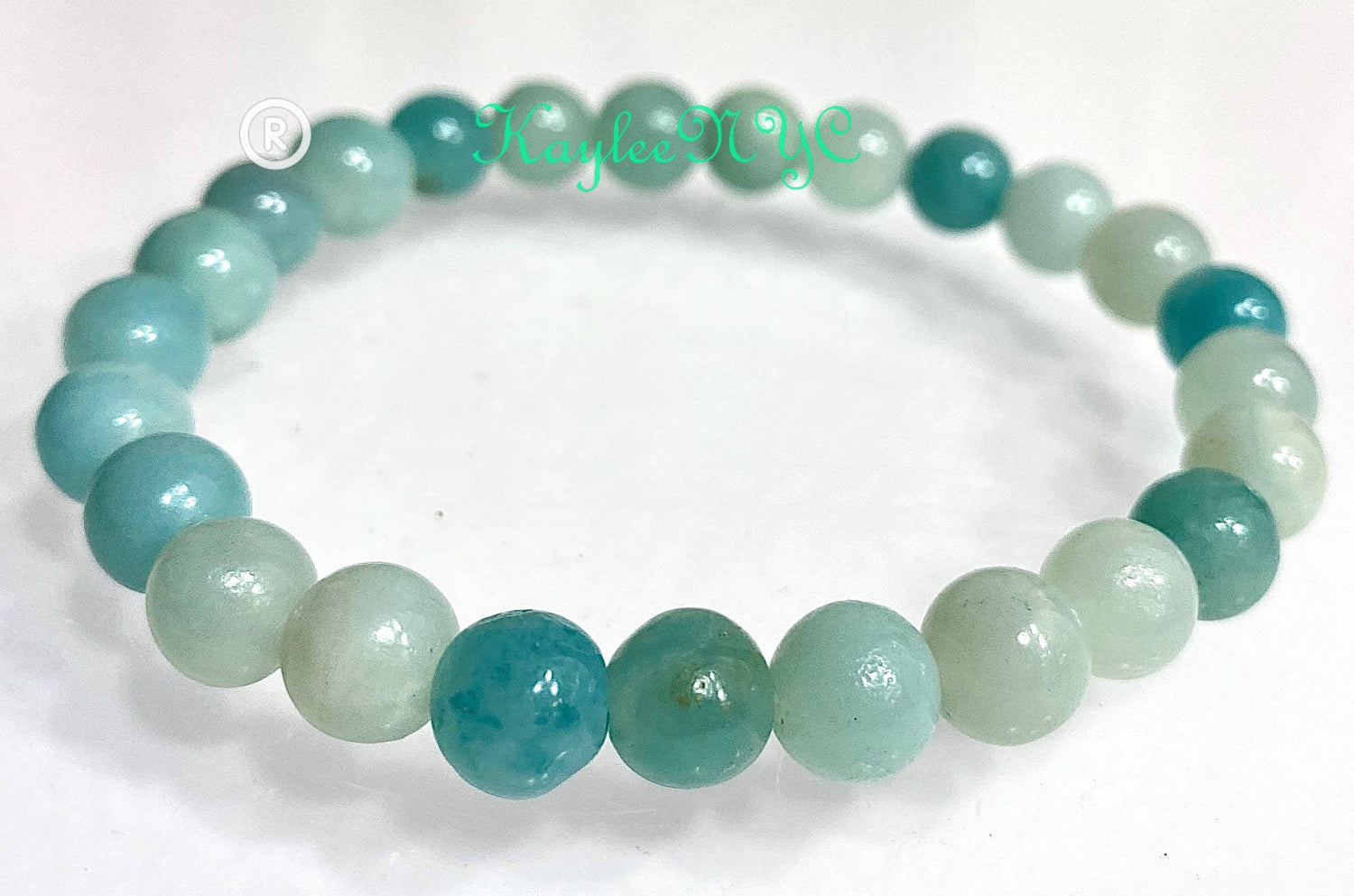 Natural Amazonite Crystal Healing Stretch Bracelets, 8 mm