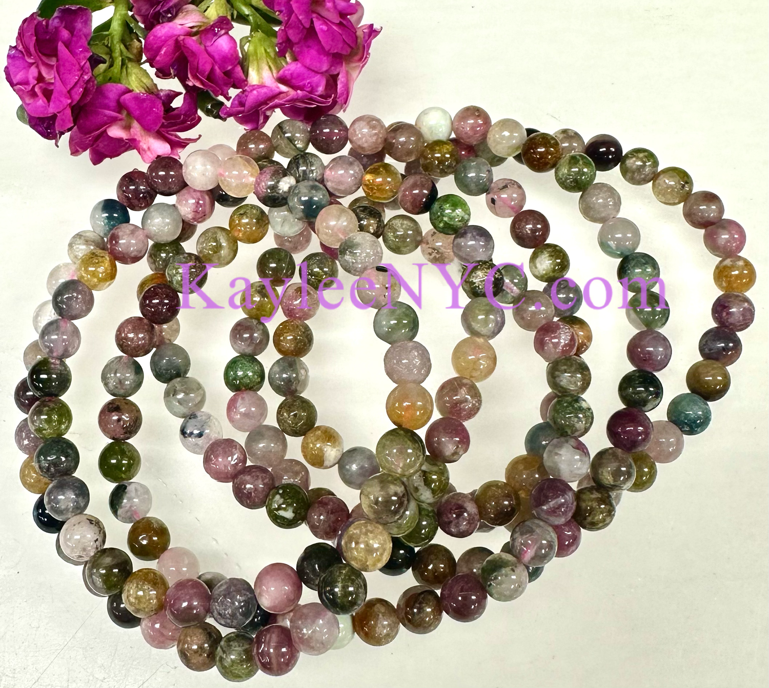 6mm Natural Watermelon Tourmaline Crystal Stretch Bracelet