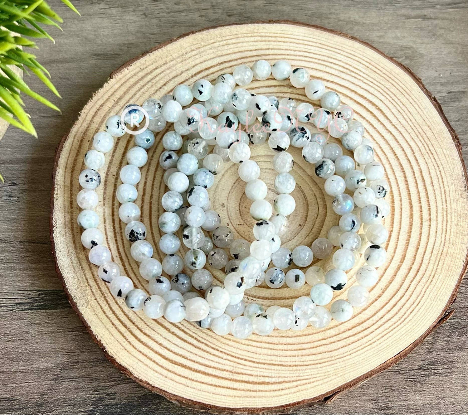 6mm Natural Rainbow Moonstone Crystal Stretch Bracelet 7.5