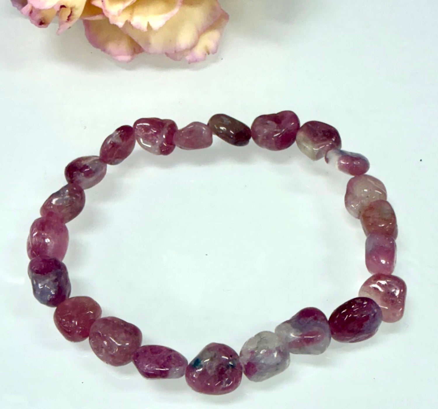 ~8mm Pink Tourmaline Crystal tumble Stretch Bracelet 7.5