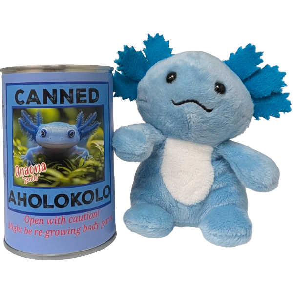 Hawaiian Canned Aholokolo | Stuffed Axolotl Plush w/Jokes