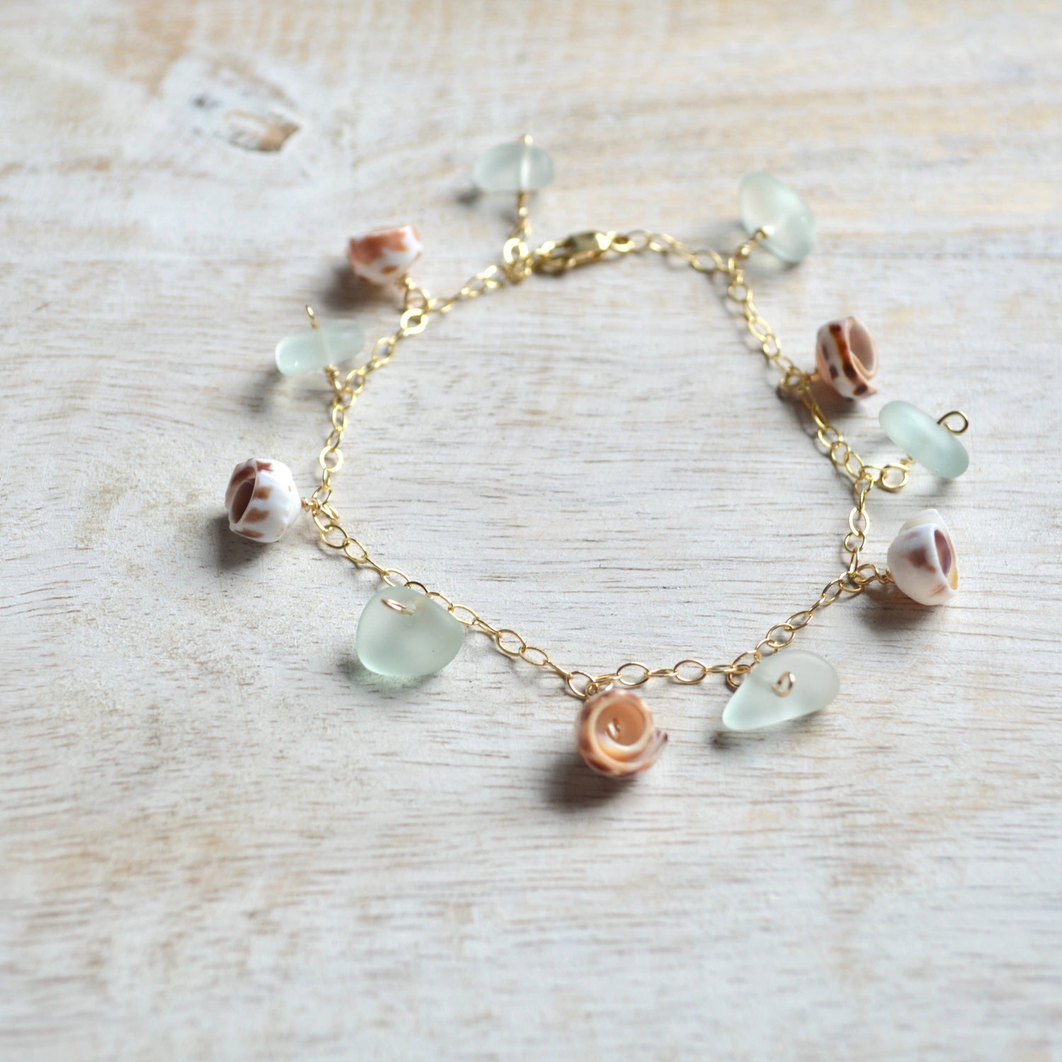 Puka Shell & Sea Foam Glass Chain Bracelet