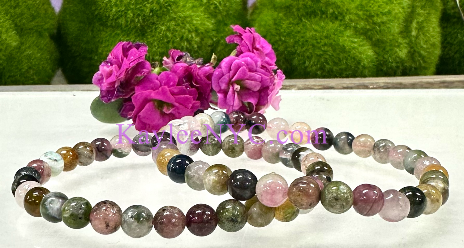 6mm Natural Watermelon Tourmaline Crystal Stretch Bracelet