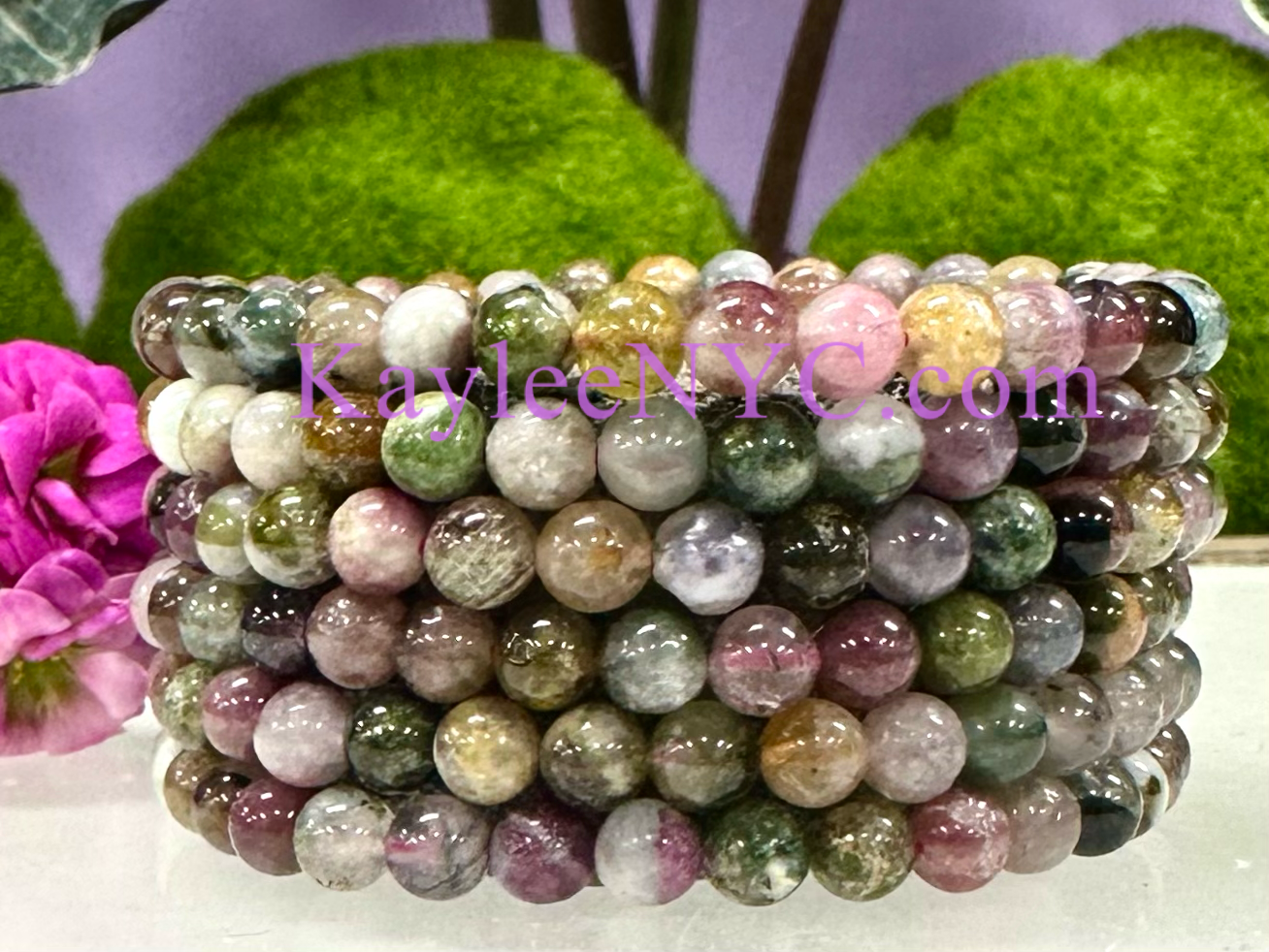 6mm Natural Watermelon Tourmaline Crystal Stretch Bracelet