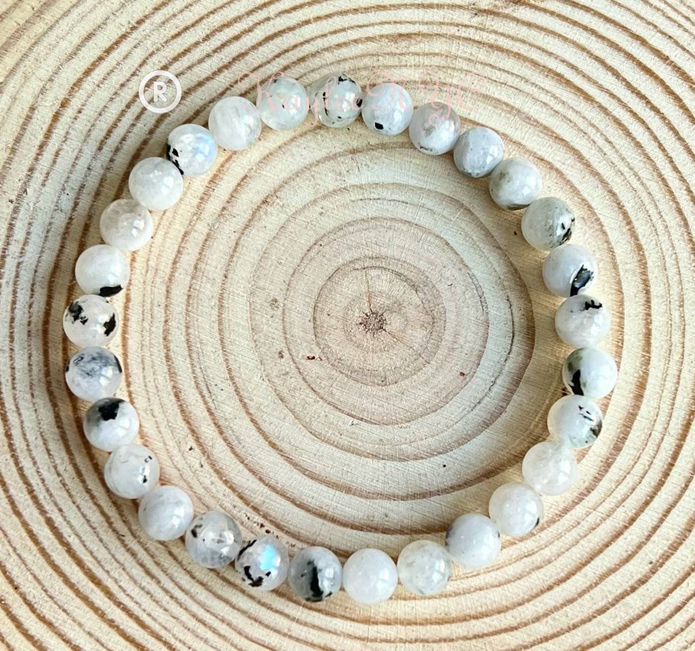 6mm Natural Rainbow Moonstone Crystal Stretch Bracelet 7.5
