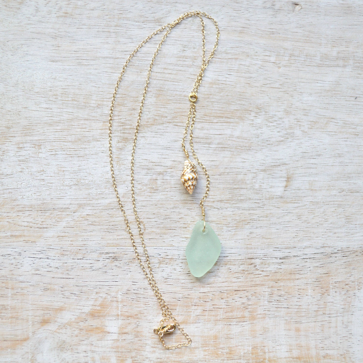 Sea Glass Shell Necklace in gold